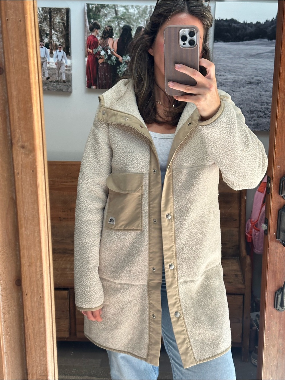 The North Face women’s cream Sherpa jacket, size small